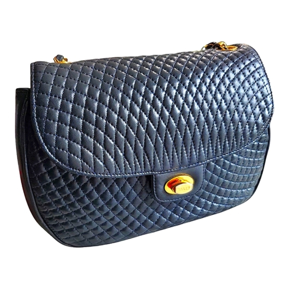 Bally Quilted Shoulder Crossbody Bag Navy Lambskin Leather Purse Classic